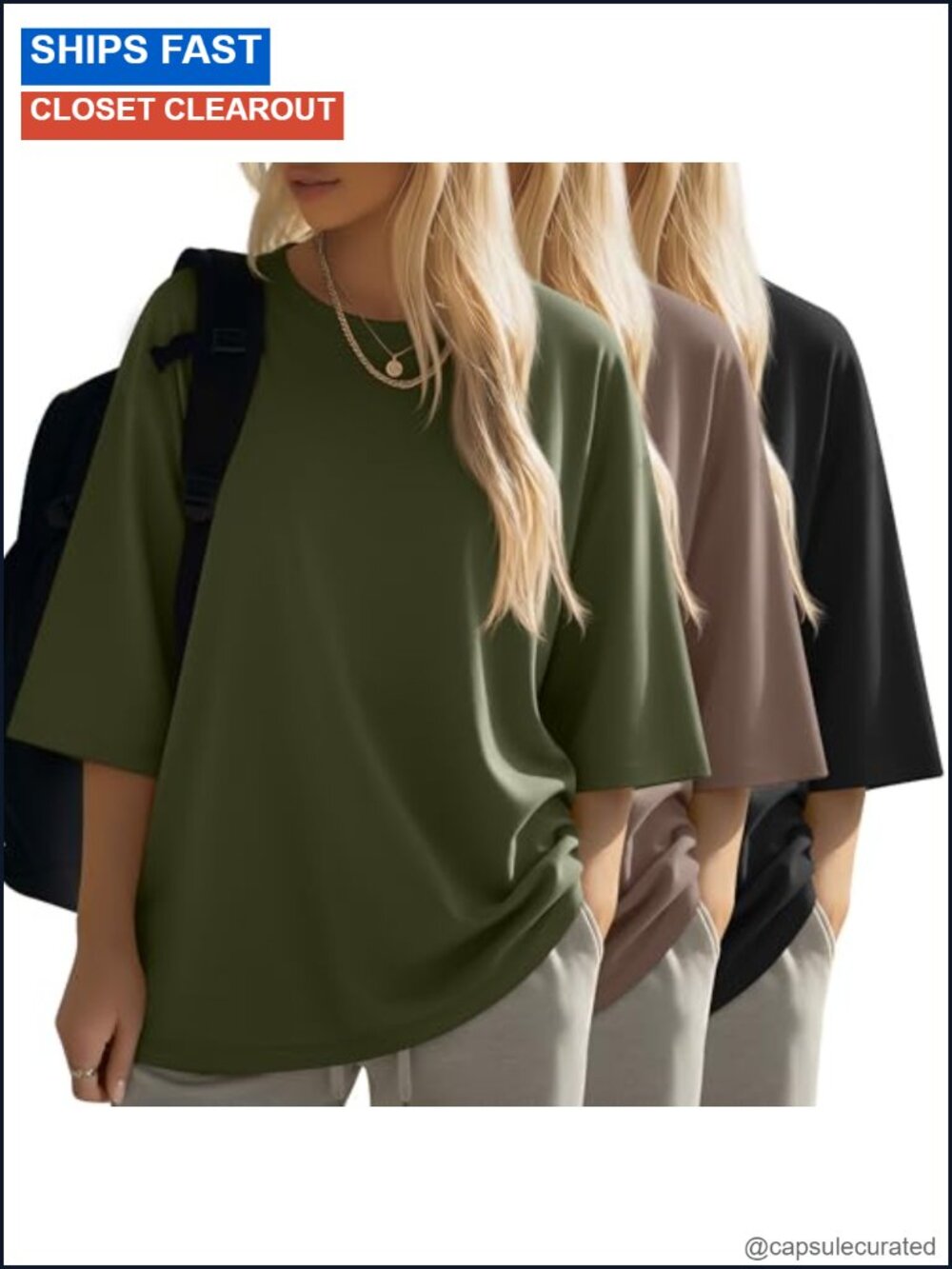 3/4 Sleeve Oversized Cotton T-Shirt 3 Pack Women